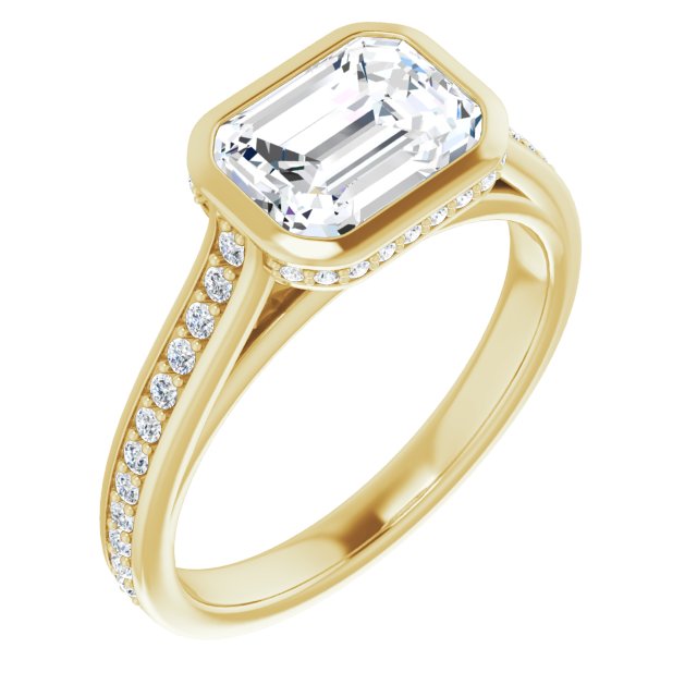 Cubic Zirconia Engagement Ring- The Jada (Customizable Cathedral-Bezel Radiant Cut Design with Under Halo and Shared Prong Band)