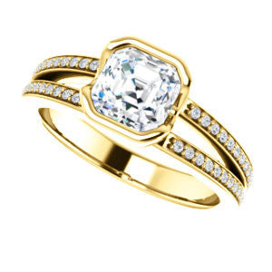 Cubic Zirconia Engagement Ring- The Monami (Customizable Bezel Asscher Cut with Split-pavé Band Accents & Euro Shank)