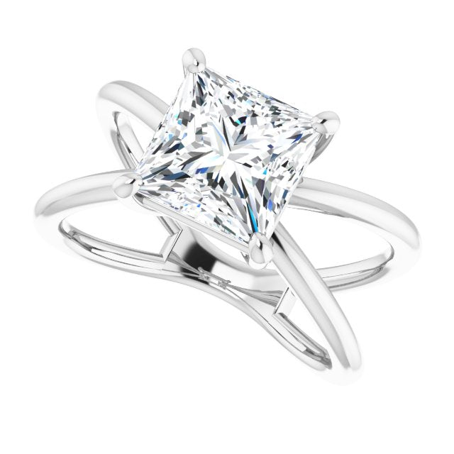 Cubic Zirconia Engagement Ring- The Bǎo (Customizable Princess/Square Cut Solitaire with Semi-Atomic Symbol Band)