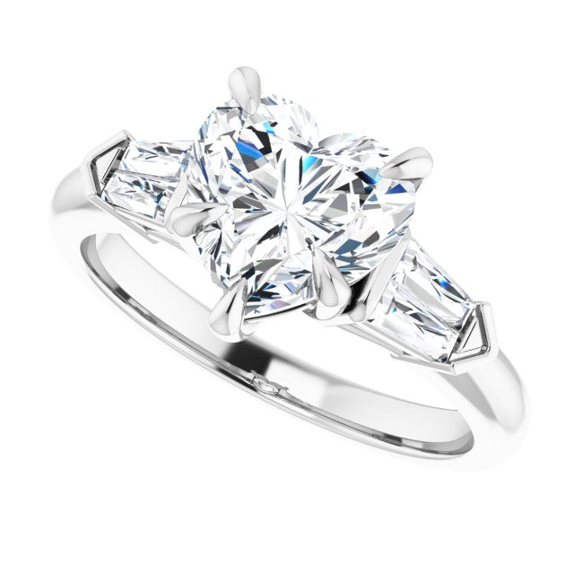 Cubic Zirconia Engagement Ring- The Fortunada (Customizable 5-stone Design with Heart Cut Center and Quad Baguettes)