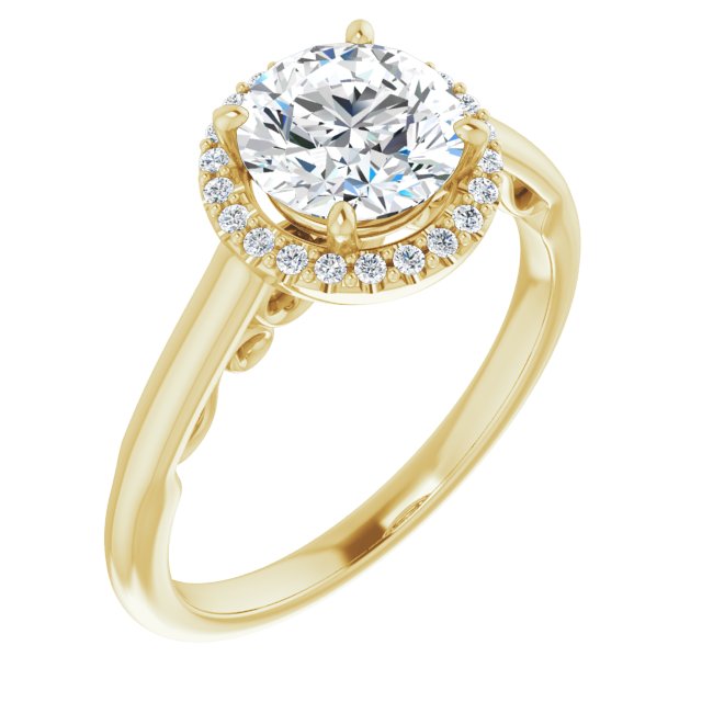 10K Yellow Gold Customizable Cathedral-Halo Round Cut Style featuring Sculptural Trellis