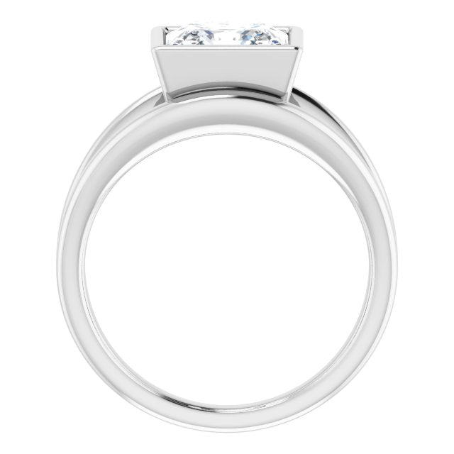Cubic Zirconia Engagement Ring- The Philomena (Customizable Bezel-set Princess/Square Cut Style with Wide Tapered Split Band)