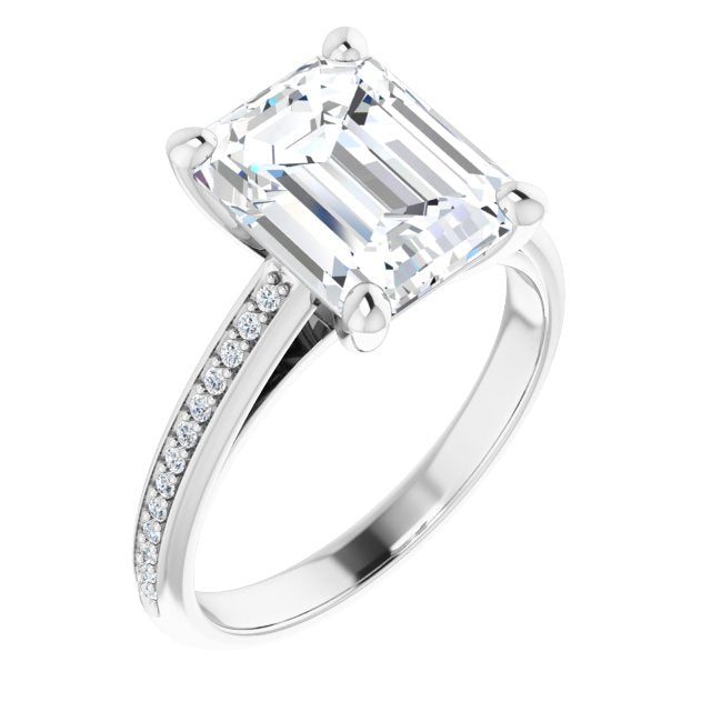 10K White Gold Customizable Cathedral-set Emerald/Radiant Cut Style with Shared Prong Band