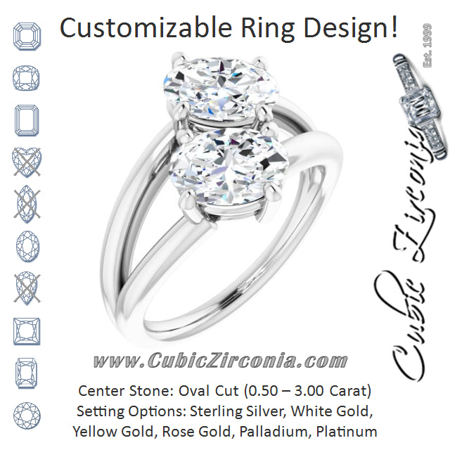 Cubic Zirconia Engagement Ring- The Melaine (Customizable Two Stone Double Oval Cut Design with Split Bypass Band)