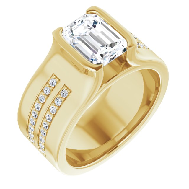 Cubic Zirconia Engagement Ring- The Jennifer (Customizable Bezel-set Emerald Cut Design with Thick Band featuring Double-Row Shared Prong Accents)