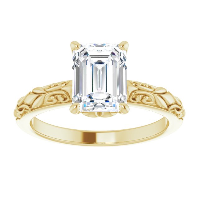 Cubic Zirconia Engagement Ring- The An Chen (Customizable Radiant Cut Solitaire featuring Delicate Metal Scrollwork)