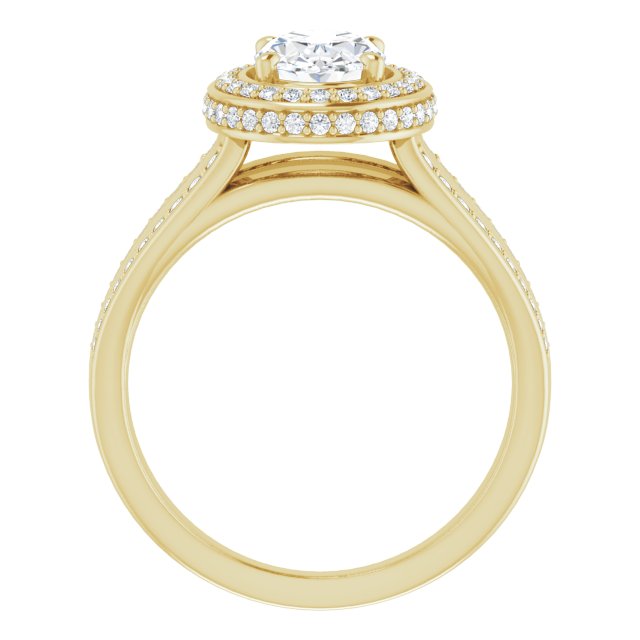 Cubic Zirconia Engagement Ring- The Deena (Customizable Halo-style Oval Cut with Under-halo & Ultra-wide Band)