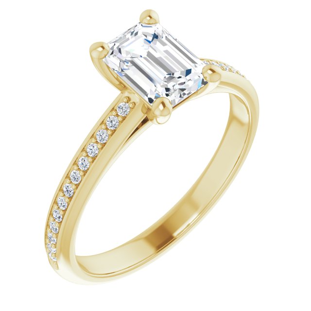 10K Yellow Gold Customizable Cathedral-set Emerald/Radiant Cut Style with Shared Prong Band