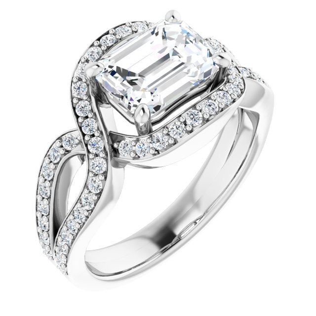 Cubic Zirconia Engagement Ring- The Effie (Customizable Radiant Cut Center with Infinity-inspired Split Shared Prong Band and Bypass Halo)