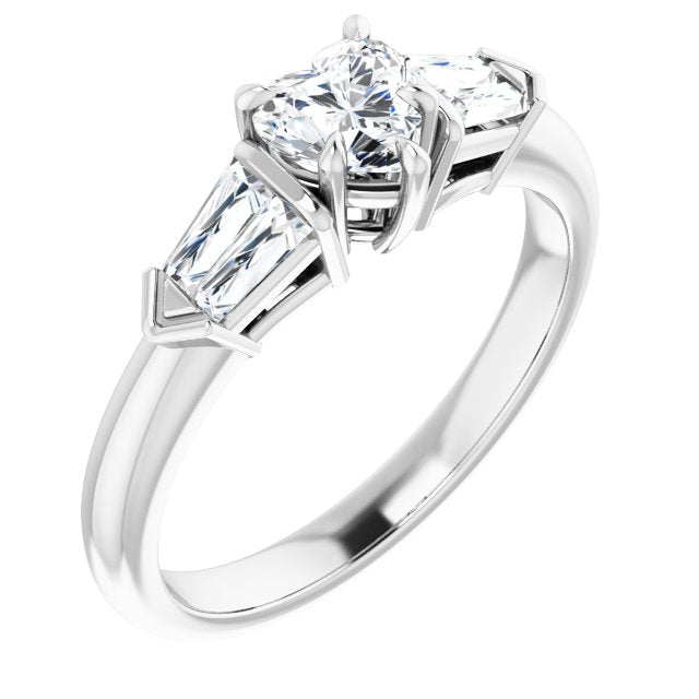 10K White Gold Customizable 5-stone Design with Heart Cut Center and Quad Baguettes