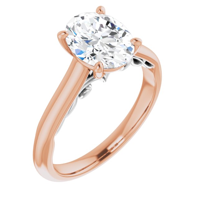 14K Rose & White Gold Customizable Oval Cut Cathedral Solitaire with Two-Tone Option Decorative Trellis 'Down Under'