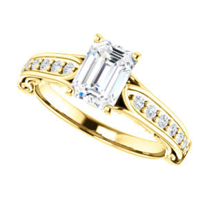 Cubic Zirconia Engagement Ring- The Martha (Customizable Radiant Cut Setting with Pavé Three-sided Band and Peekaboos)