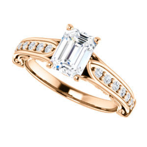 Cubic Zirconia Engagement Ring- The Martha (Customizable Radiant Cut Setting with Pavé Three-sided Band and Peekaboos)