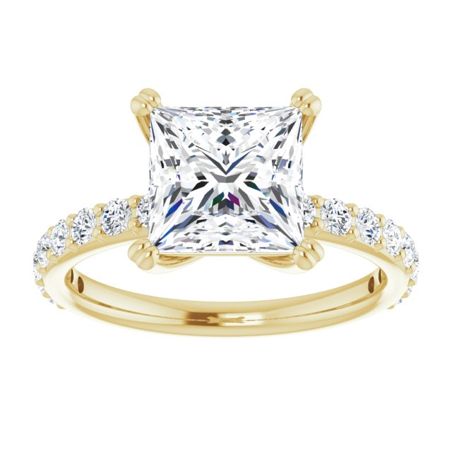 Cubic Zirconia Engagement Ring- The Chandita (Customizable Princess/Square Cut Design with Large Round Cut 3/4 Band Accents)