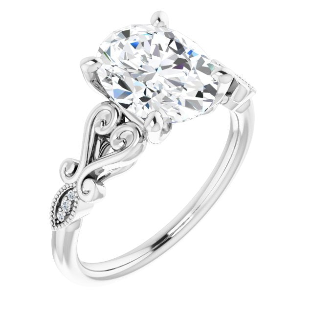 Platinum Customizable 7-stone Design with Oval Cut Center Plus Sculptural Band and Filigree