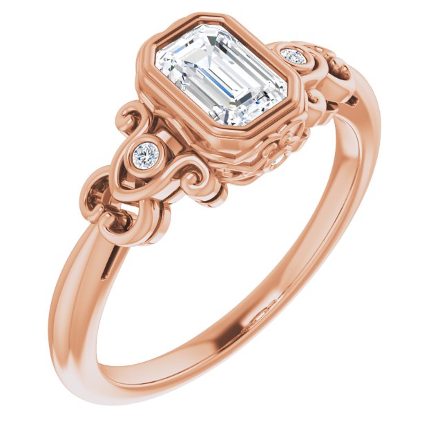18K Rose Gold Customizable 5-stone Design with Emerald/Radiant Cut Center and Quad Round-Bezel Accents