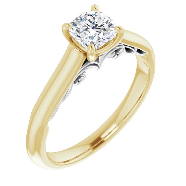 14K Yellow & White Gold Customizable Cushion Cut Cathedral Solitaire with Two-Tone Option Decorative Trellis 'Down Under'