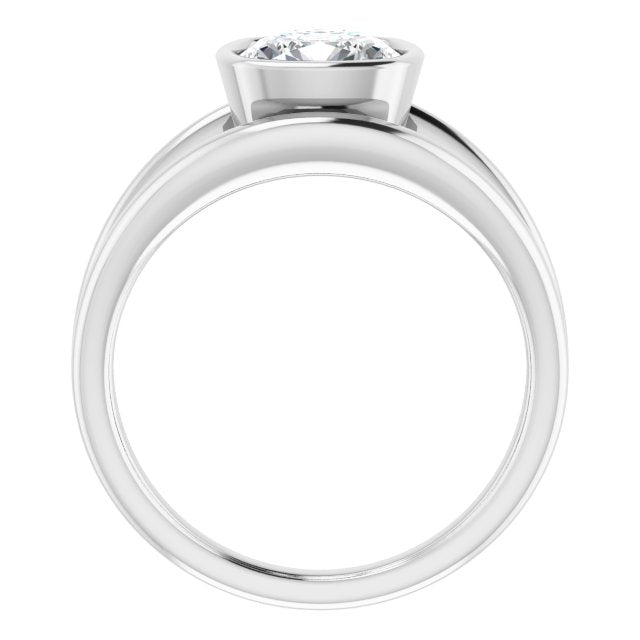 Cubic Zirconia Engagement Ring- The Philomena (Customizable Bezel-set Cushion Cut Style with Wide Tapered Split Band)