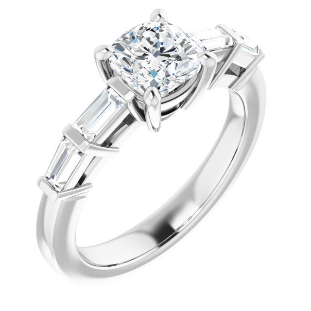 10K White Gold Customizable 9-stone Design with Cushion Cut Center and Round Bezel Accents