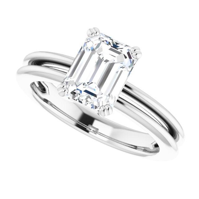 Cubic Zirconia Engagement Ring- The Evie (Customizable Radiant Cut Solitaire with Grooved Band)