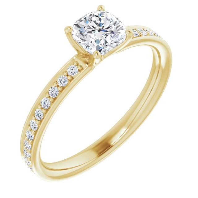 10K Yellow Gold Customizable Classic Prong-set Cushion Cut Design with Shared Prong Band