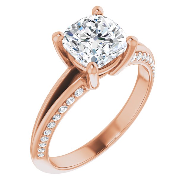 14K Rose Gold Customizable Cushion Cut Center with 4-sided-Accents Knife-Edged Split-Band