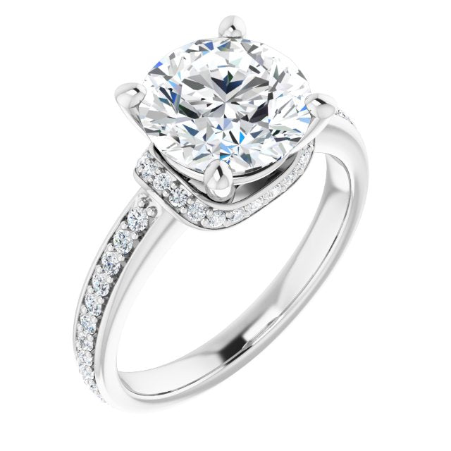 14K White Gold Customizable Round Cut Setting with Organic Under-halo & Shared Prong Band