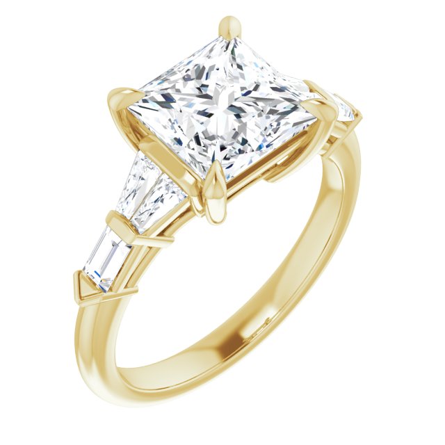 10K Yellow Gold Customizable 7-stone Design with Princess/Square Cut Center and Baguette Accents