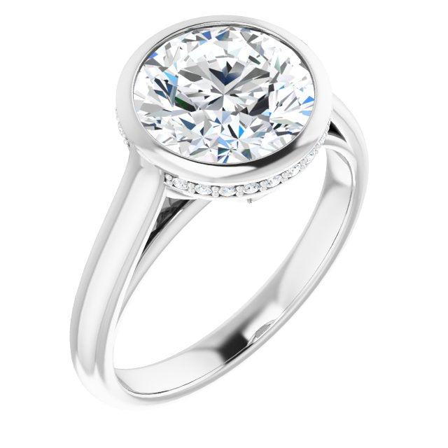 14K White Gold Customizable Round Cut Semi-Solitaire with Under-Halo and Peekaboo Cluster