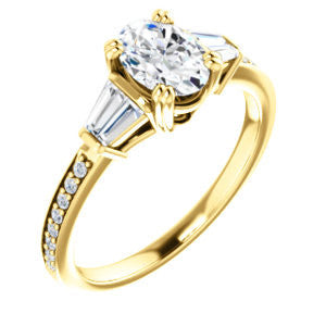 Cubic Zirconia Engagement Ring- The Hazel Rae (Customizable Oval Cut Design with Quad Baguette Accents and Pavé Band)