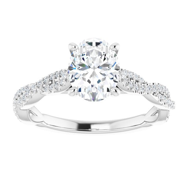 Cubic Zirconia Engagement Ring- The Alelli (Customizable Oval Cut Style with Thin and Twisted Micropavé Band)