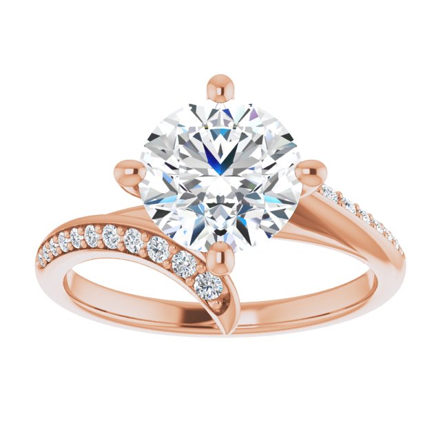 Cubic Zirconia Engagement Ring- The Cassy Anya (Customizable Round Cut Style with Artisan Bypass and Shared Prong Band)