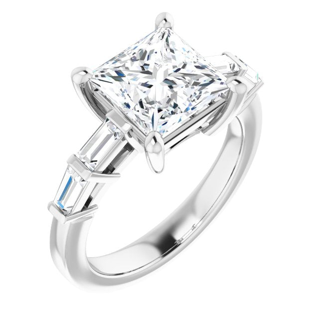 10K White Gold Customizable 9-stone Design with Princess/Square Cut Center and Round Bezel Accents