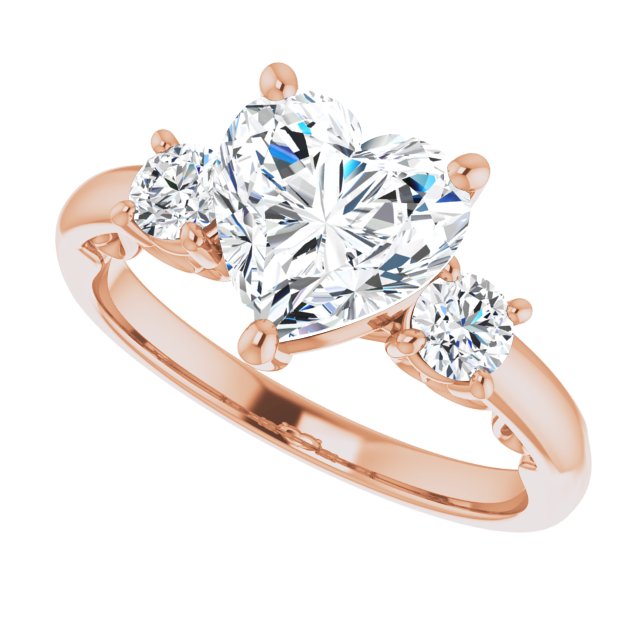 Cubic Zirconia Engagement Ring- The Danika (Customizable Heart Cut 3-stone Style featuring Heart-Motif Band Enhancement)