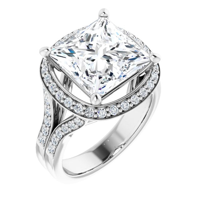 10K White Gold Customizable Princess/Square Cut Halo Style with Accented Split-Band