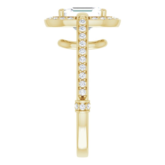 Cubic Zirconia Engagement Ring- The Ebba (Customizable High-Cathedral Radiant Cut Design with Halo and Shared Prong Band)