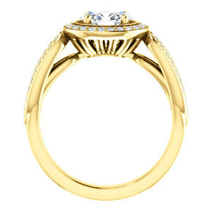 Cubic Zirconia Engagement Ring- The Jordyn Elitza (Customizable Halo-Style Oval Cut with Twisting Pavé Split-Shank)