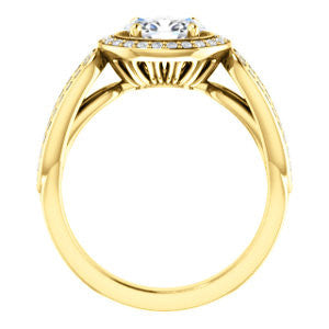 CZ Wedding Set, featuring The Jordyn Elitza engagement ring (Customizable Halo-Style Oval Cut with Twisting Pavé Split-Shank)