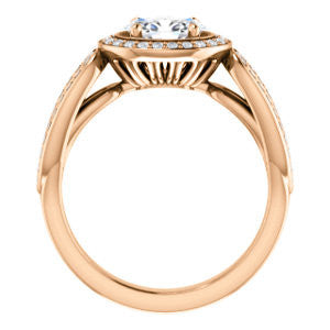 Cubic Zirconia Engagement Ring- The Jordyn Elitza (Customizable Halo-Style Oval Cut with Twisting Pavé Split-Shank)