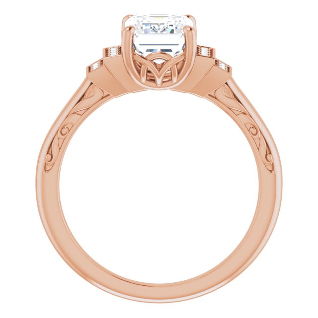 Cubic Zirconia Engagement Ring- The Brynhild (Customizable Engraved Design with Radiant Cut Center and Perpendicular Band Accents)
