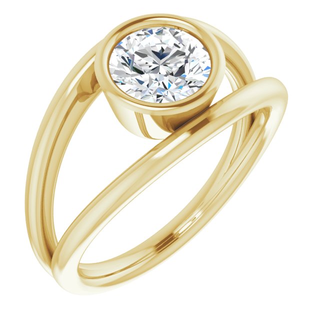 10K Yellow Gold Customizable Bezel-set Round Cut Style with Wide Tapered Split Band