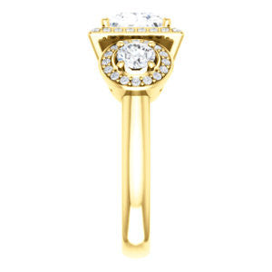 Cubic Zirconia Engagement Ring- The Justine (Customizable Princess Cut Center 3-Stone Halo-Style)