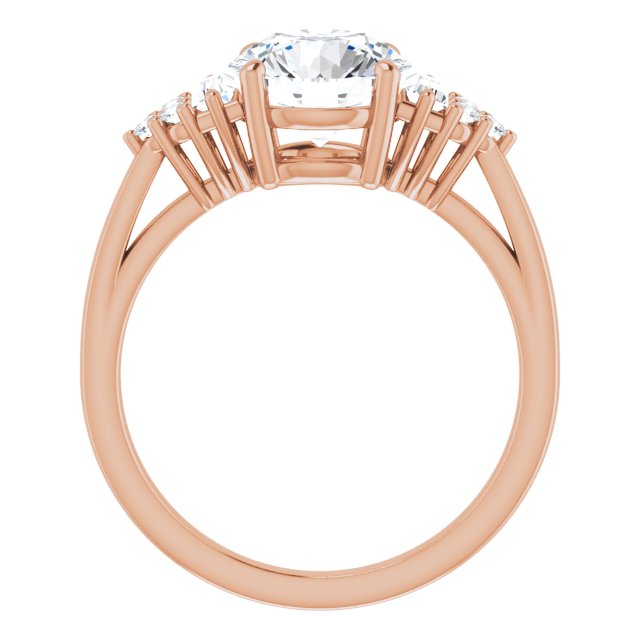 Cubic Zirconia Engagement Ring- The Barb (Customizable 9-stone Design with Round Cut Center, Side Baguettes and Tri-Cluster Round Accents)