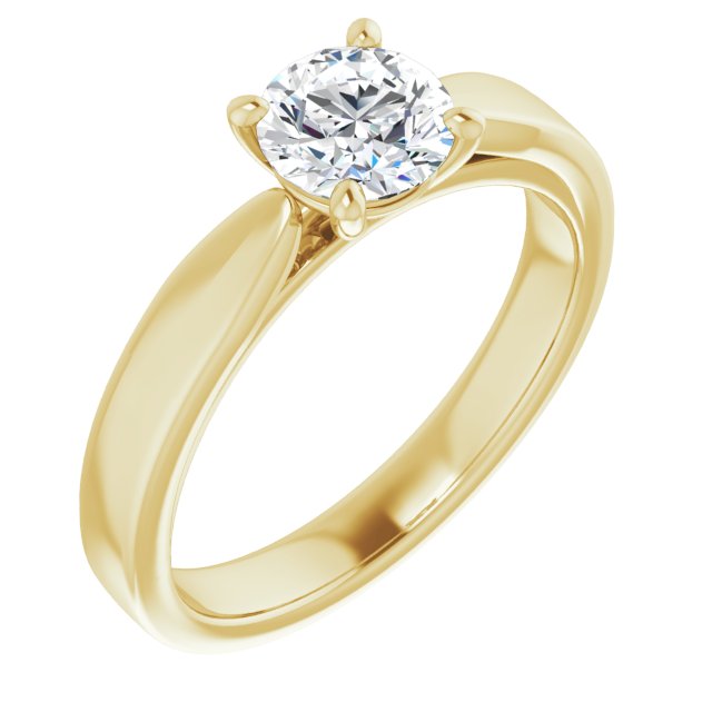 10K Yellow Gold Customizable Round Cut Cathedral Solitaire with Wide Tapered Band
