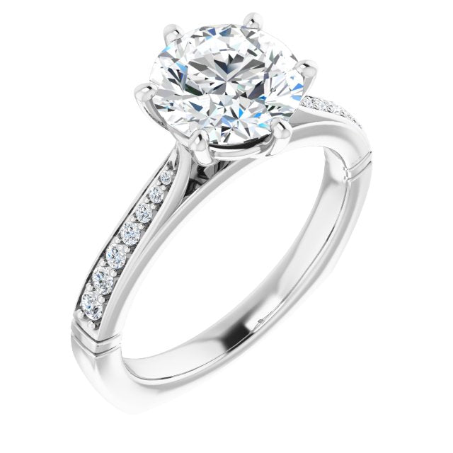 Cubic Zirconia Engagement Ring- The Ella Gabriela (Customizable Round Cut Design with Tapered Euro Shank and Graduated Band Accents)