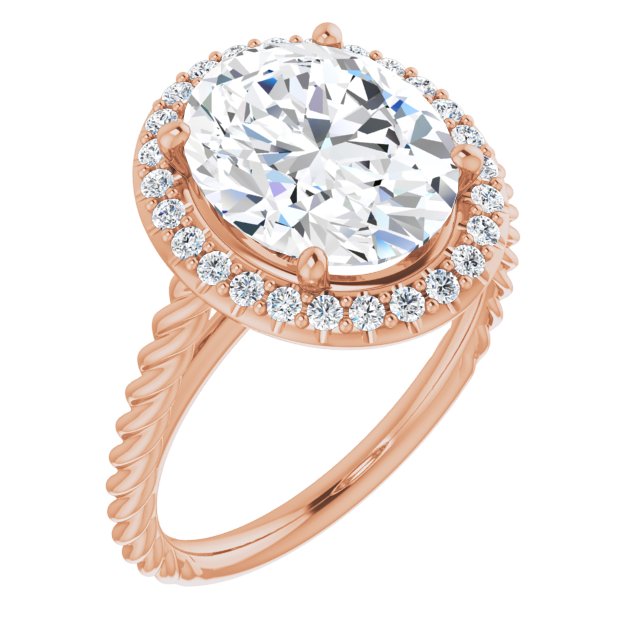10K Rose Gold Customizable Cathedral-set Oval Cut Design with Halo and Twisty Rope Band