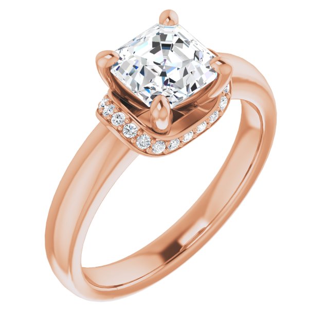 10K Rose Gold Customizable Asscher Cut Style featuring Saddle-shaped Under Halo