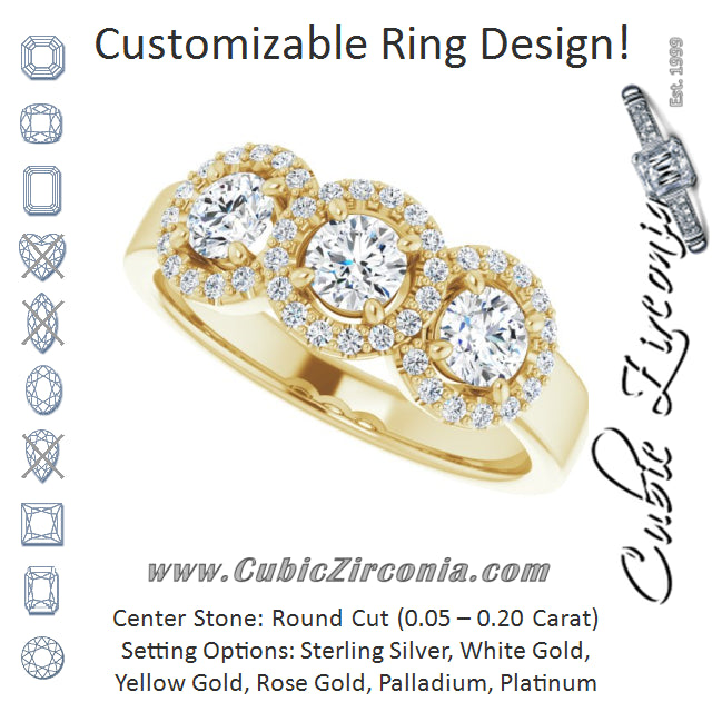 Cubic Zirconia Engagement Ring- The Delores (Customizable Round Cut Triple Halo 3-stone Design)