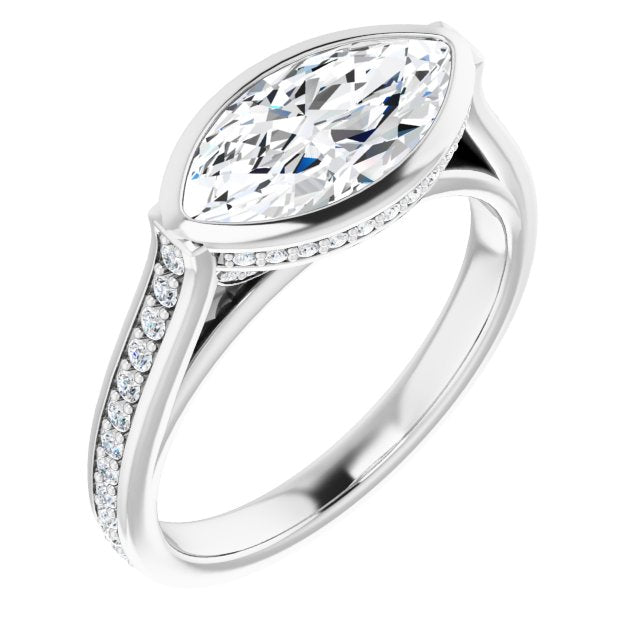 Cubic Zirconia Engagement Ring- The Jada (Customizable Cathedral-Bezel Marquise Cut Design with Under Halo and Shared Prong Band)