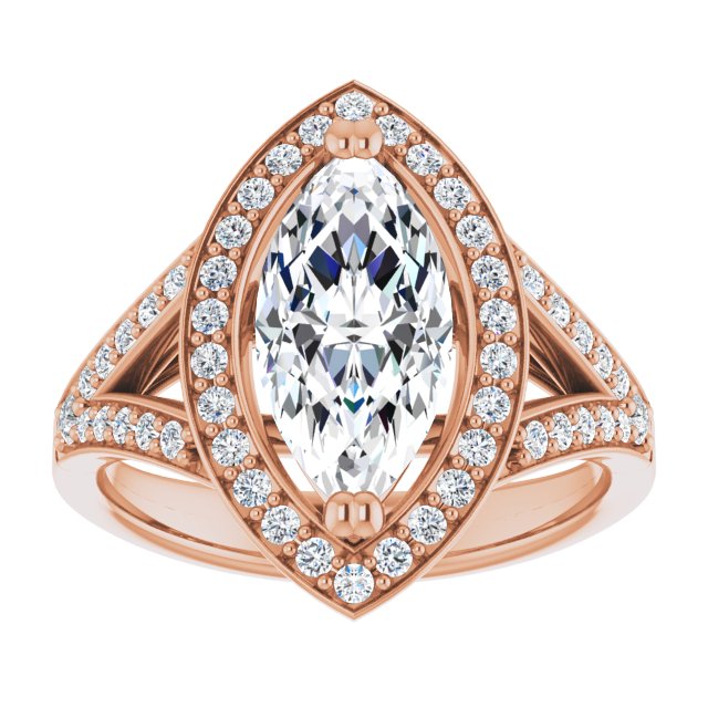 Cubic Zirconia Engagement Ring- The Aryanna (Customizable Cathedral-set Marquise Cut Style with Accented Split Band and Halo)